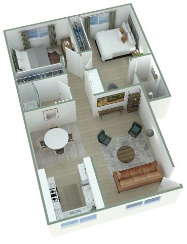 Floor plan for 2 beds, 2 baths, 1000 sqft